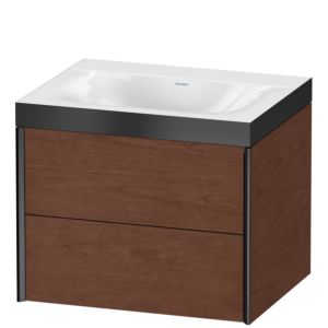 Duravit XViu vanity unit XV4614NB213P 60x48cm, 2 drawers, without tap hole, matt black, Rahmen P, American walnut