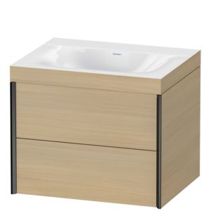 XViu Duravit vasque XV4614NB271C 60x48cm, 2 tiroirs, sans trou pour robinet, noir mat, Cadres C, chêne méditerranéen