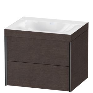 XViu Duravit vasque XV4614NB272C 60x48cm, 2 tiroirs, sans trou pour robinet, noir mat, Cadres C, chêne foncé brossé