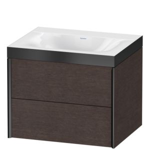 XViu Duravit vasque XV4614NB272P 60x48cm, 2 tiroirs, sans trou pour robinet, noir mat, Cadres P, chêne foncé brossé