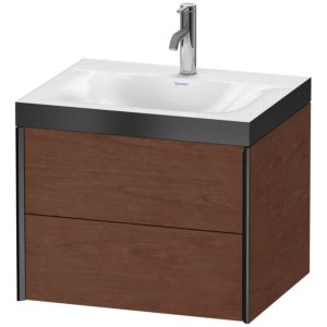 Duravit XViu vanity unit XV4614OB213P 60x48cm, 2 drawers, 2000 tap hole, matt black, Rahmen P, American walnut