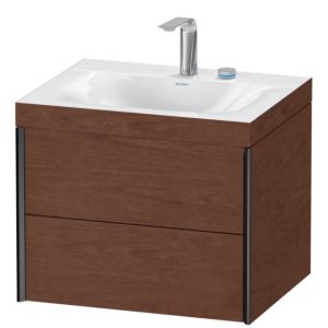 Duravit XViu vanity unit XV4614EB213C 60x48cm, 2 drawers, 2 tap holes, matt black, Rahmen C, American walnut