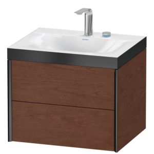 XViu Duravit vasque XV4614EB213P 60x48cm, 2 tiroirs, 2 trous pour robinetterie, noir mat, Cadres P, noyer américain