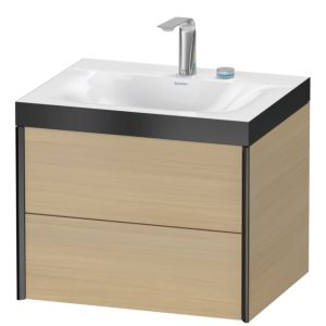 Duravit XViu vanity unit XV4614EB271P 60x48cm, 2 drawers, 2 tap holes, matt black, Rahmen P, Mediterranean oak
