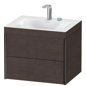 Duravit XViu vanity unit XV4614EB272C 60x48cm, 2 drawers, 2 tap holes, matt black, Rahmen C, brushed dark oak