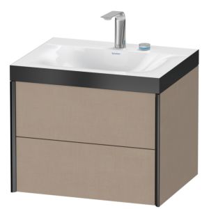 Duravit XViu vanity unit XV4614EB275P 60x48cm, 2 drawers, 2 tap holes, matt black, Rahmen P, linen