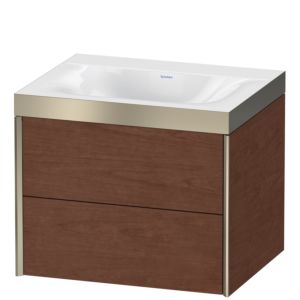 XViu Duravit vasque XV4614NB113P 60x48cm, 2 tiroirs, sans trou pour robinet, champagne mat, Cadres P, noyer américain
