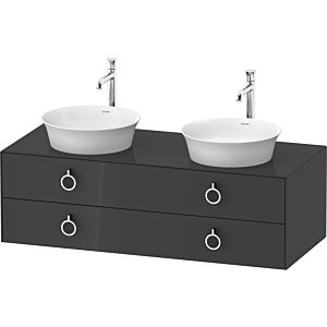 Duravit White Tulip Waschtisch-Unterschrank WT4993BH1H1 130 x 55 cm, Graphit Hochglanz, wandhängend, 2 Schubkästen mit Griff, Becken beidseitig