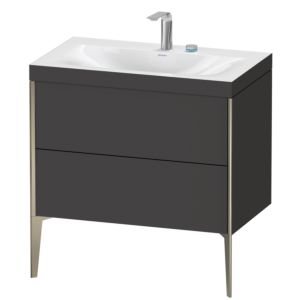 Duravit XViu vanity unit XV4710EB180C 80x48cm, 2 pull-outs, 2 tap holes, matt champagne, Rahmen C, graphite supermatt