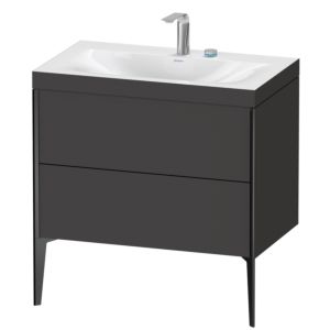 Duravit XViu Waschtisch-Unterschrank XV4710EB280C 80x48cm, 2 Auszüge, 2 Hahnlöcher, schwarz matt, Rahmen C, graphit supermatt