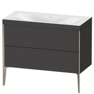XViu Duravit vasque XV4711NB180C 100x48cm, 2 coulissants, sans trou pour robinet, champagne mat, Cadres C, graphite supermatt