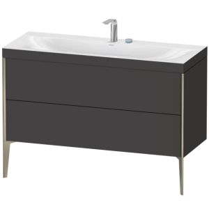 XViu Duravit vasque XV4712EB180C 120x48cm, 2 tiroirs, 2 trous pour robinetterie, champagne mat, Cadres C, graphite supermatt