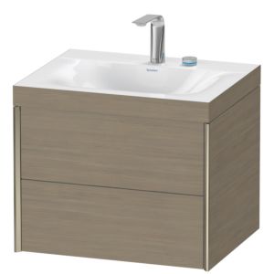 Duravit XViu vanity unit XV4614EB135C 60x48cm, 2 drawers, 2 tap holes, matt champagne, Rahmen C, terra oak