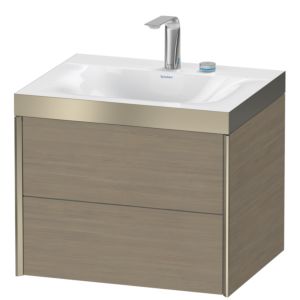 Duravit XViu vanity unit XV4614EB135P 60x48cm, 2 drawers, 2 tap holes, matt champagne, Rahmen P, terra oak