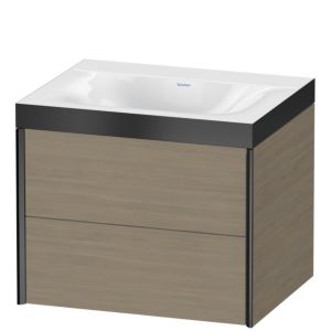 XViu Duravit vasque XV4614NB235P 60x48cm, 2 tiroirs, sans trou pour robinet, noir mat, Cadres P, chêne terra