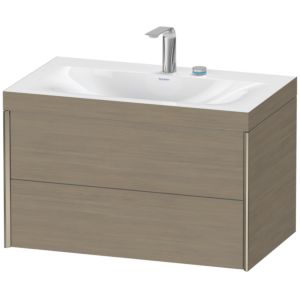 Duravit XViu Waschtisch-Unterschrank XV4615EB135C 80x48cm, 2 Schubkästen, 2 Hahnlöcher, champagner matt, Rahmen C, Eiche terra