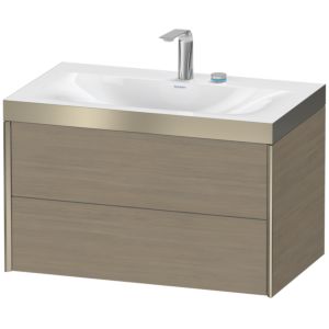 Duravit XViu Waschtisch-Unterschrank XV4615EB135P 80x48cm, 2 Schubkästen, 2 Hahnlöcher, champagner matt, Rahmen P, Eiche terra