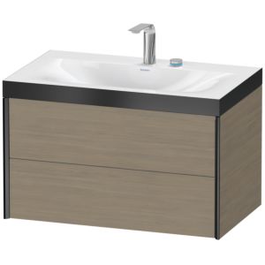 Duravit XViu vanity unit XV4615EB235P 80x48cm, 2 drawers, 2 tap holes, matt black, Rahmen P, terra oak