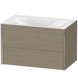 XViu Duravit vasque XV4615NB135C 80x48cm, 2 tiroirs, sans trou pour robinet, champagne mat, Cadres C, chêne terra