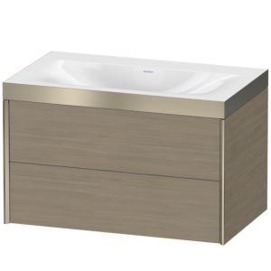 XViu Duravit vasque XV4615NB135P 80x48cm, 2 tiroirs, sans trou pour robinet, champagne mat, Cadres P, chêne terra