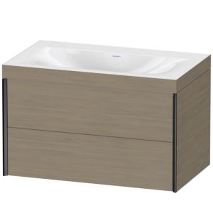 XViu Duravit vasque XV4615NB235C 80x48cm, 2 tiroirs, sans trou pour robinet, noir mat, Cadres C, chêne terra