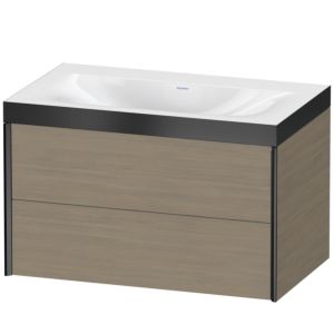 XViu Duravit vasque XV4615NB235P 80x48cm, 2 tiroirs, sans trou pour robinet, noir mat, Cadres P, chêne terra
