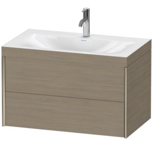 Duravit XViu vanity unit XV4615OB135C 80x48cm, 2 drawers, 2000 tap hole, matt champagne, Rahmen C, terra oak