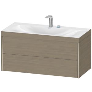 Duravit XViu vanity unit XV4616EB135C 100x48cm, 2 drawers, 2 tap holes, matt champagne, Rahmen C, terra oak