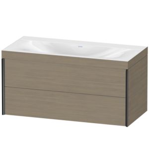 Duravit XViu Waschtisch-Unterschrank XV4616NB235C 100x48cm, 2 Schubkästen, ohne Hahnloch, schwarz matt, Rahmen C, Eiche terra