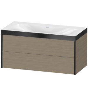 Duravit XViu Waschtisch-Unterschrank XV4616NB235P 100x48cm, 2 Schubkästen, ohne Hahnloch, schwarz matt, Rahmen P, Eiche terra