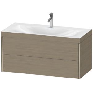 Duravit XViu vanity unit XV4616OB135C 100x48cm, 2 drawers, 2000 tap hole, matt champagne, Rahmen C, terra oak