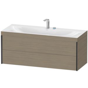 XViu Duravit vasque XV4617EB235C 120x48cm, 2 tiroirs, 2 trous pour robinetterie, noir mat, Cadres C, chêne terra