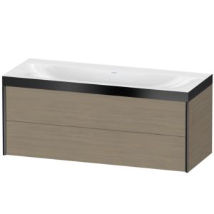 Duravit XViu vanity unit XV4617NB235P 120x48cm, 2 drawers, without tap hole, matt black, Rahmen P, terra oak