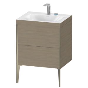 Duravit XViu vanity unit XV4709EB135C 60x48cm, 2 pull-outs, 2 tap holes, matt champagne, Rahmen C, terra oak