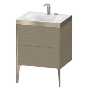 XViu Duravit vasque XV4709EB135P 60x48cm, 2 coulissants, 2 trous pour robinetterie, champagne mat, Cadres P, chêne terra