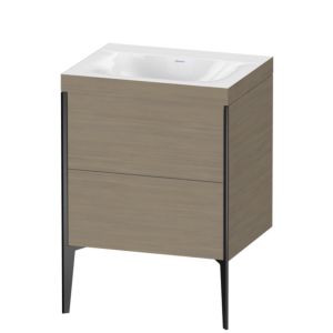 XViu Duravit vasque XV4709NB235C 60x48cm, 2 coulissants, sans trou pour robinet, noir mat, Cadres C, chêne terra