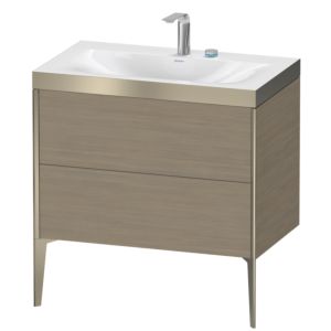 XViu Duravit vasque XV4710EB135P 80x48cm, 2 coulissants, 2 trous pour robinetterie, champagne mat, Cadres P, chêne terra