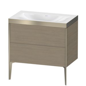 XViu Duravit vasque XV4710NB135P 80x48cm, 2 coulissants, sans trou pour robinet, champagne mat, Cadres P, chêne terra