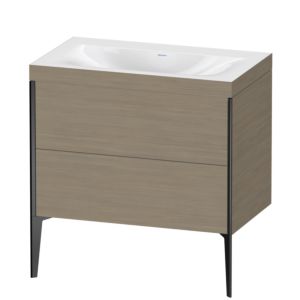 XViu Duravit vasque XV4710NB235C 80x48cm, 2 coulissants, sans trou pour robinet, noir mat, Cadres C, chêne terra
