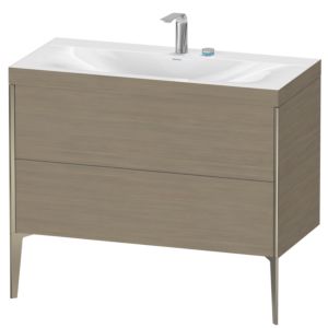 Duravit XViu vanity unit XV4711EB135C 100x48cm, 2 pull-outs, 2 tap holes, matt champagne, Rahmen C, terra oak