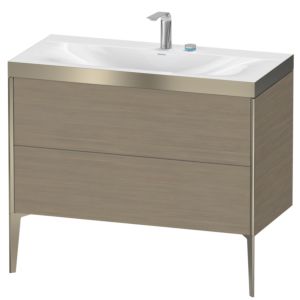 XViu Duravit vasque XV4711EB135P 100x48cm, 2 coulissants, 2 trous pour robinetterie, champagne mat, Cadres P, chêne terra