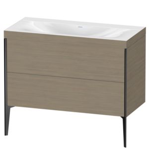 Duravit XViu Waschtisch-Unterschrank XV4711NB235C 100x48cm, 2 Auszüge, ohne Hahnloch, schwarz matt, Rahmen C, Eiche terra