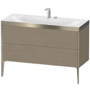 Duravit XViu Waschtisch-Unterschrank XV4712EB135P 120x48cm, 2 Schubkästen, 2 Hahnlöcher, champagner matt, Rahmen P, Eiche terra