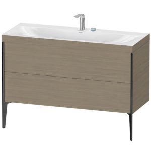XViu Duravit vasque XV4712EB235C 120x48cm, 2 tiroirs, 2 trous pour robinetterie, noir mat, Cadres C, chêne terra