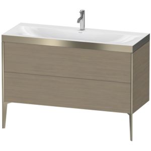 Duravit XViu Waschtisch-Unterschrank XV4712OB135P 120x48cm, 2 Schubkästen, 1 Hahnloch, champagner matt, Rahmen P, Eiche terra