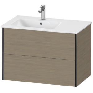 XViu Duravit vasque XV41580B235 81x48x56cm, 2 tiroirs, vasque à gauche, noir mat, chêne terra
