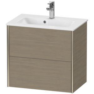 XViu Duravit vasque XV41780B135 61 x 56 x 39 cm, chêne terra, 2 tiroirs, suspendu, champagne mat