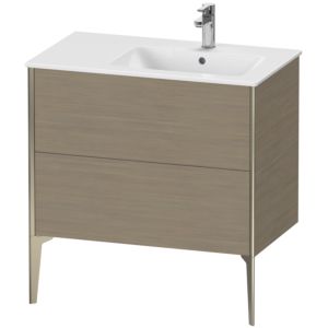 Duravit XViu Waschtisch-Unterschrank XV44870B135 81x48x59,4cm, 2 Auszüge, Becken rechts, champagner matt, Eiche terra