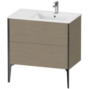 Duravit XViu Waschtisch-Unterschrank XV44870B235 81x48x59,4cm, 2 Auszüge, Becken rechts, schwarz matt, Eiche terra