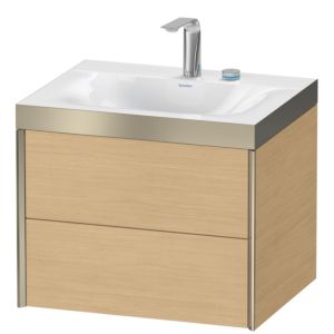 Duravit XViu Waschtisch-Unterschrank XV4614EB130P 60x48cm, 2 Schubkästen, 2 Hahnlöcher, champagner matt, Rahmen P, Eiche natur